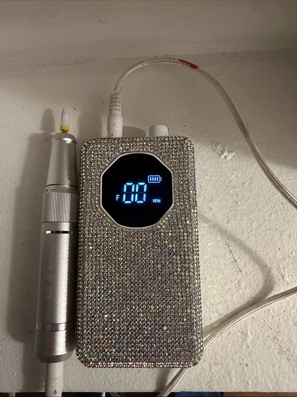 Portable Electric Nail Drill Machine with Silver Rhinestone Case